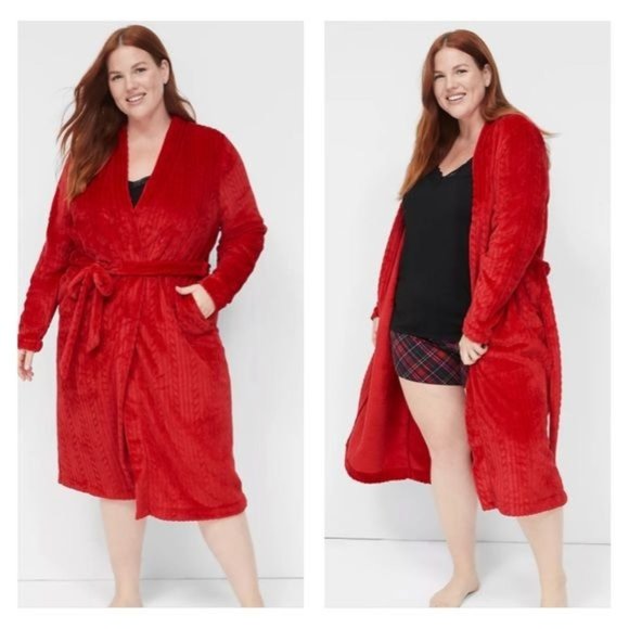 Cacique Intimates & Sleepwear Cacique Cozy Fleece Midi Robe Red